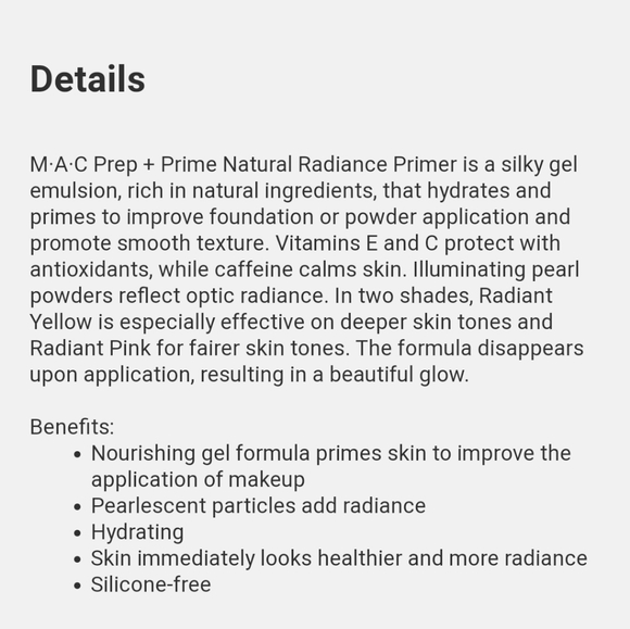 SAMPLE MAC PREP + PRIME  NATURAL RADIANCE PRIMER. - Picture 4 of 5